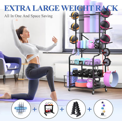 Mythinglogic Estante de gimnasio en casa para mancuernas, esterilla...