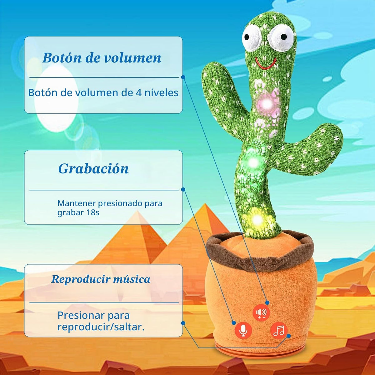 TWORIVER - Juguetes recargables de cactus que hablan bailarín para...