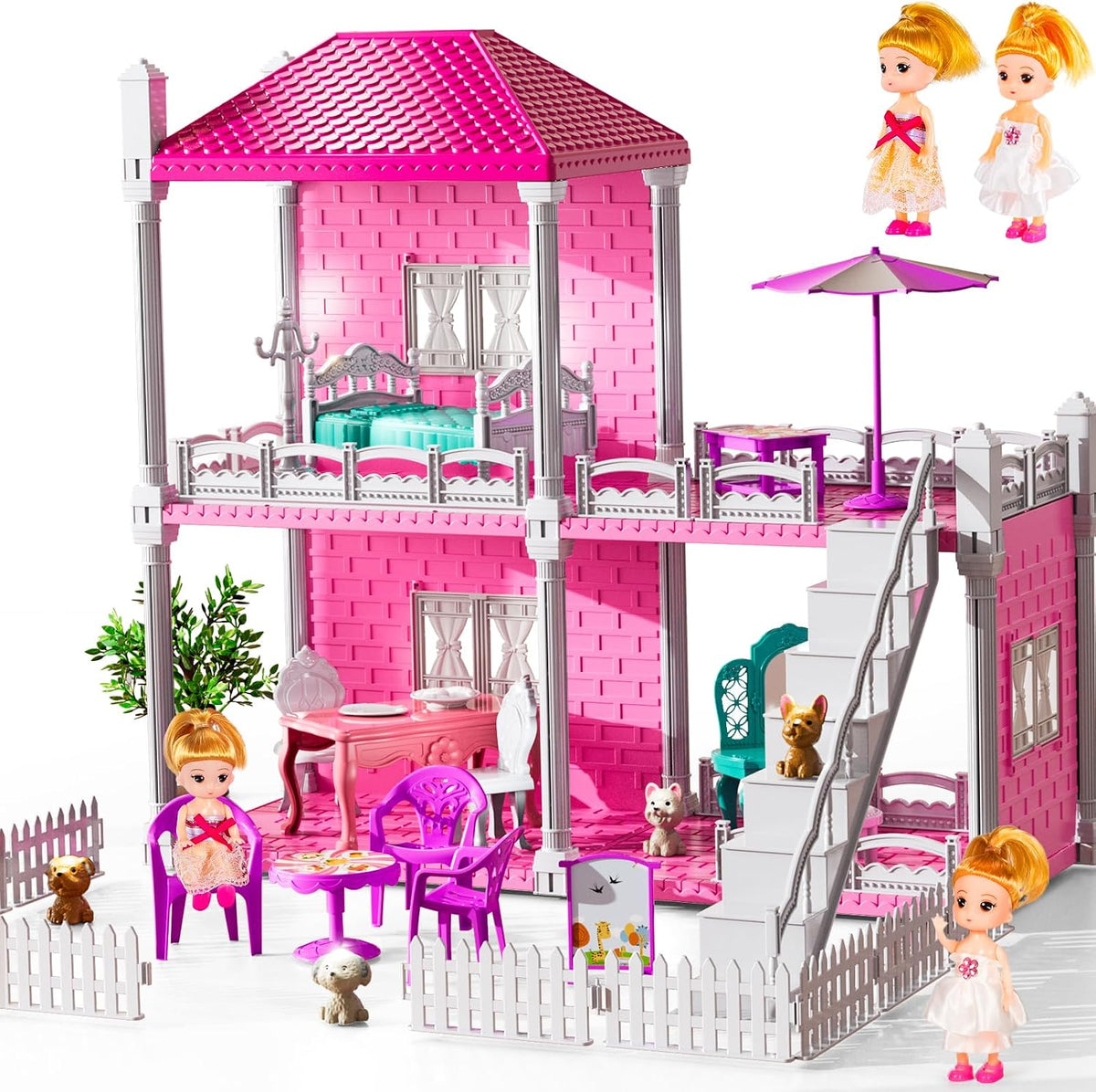 JUKUDAHU Juego de villa para niñas de 3 a 7 años, con 2 plantas, 3...