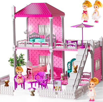 JUKUDAHU Juego de villa para niñas de 3 a 7 años, con 2 plantas, 3...
