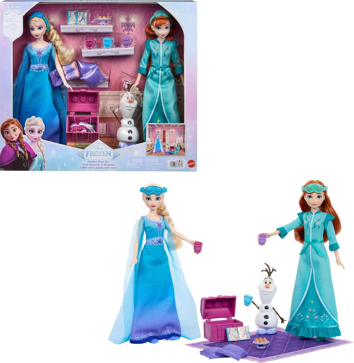 Mattel Disney Frozen Anna &amp; Elsa Slumber Sister Juego de 2 muñe...