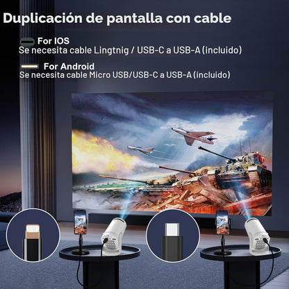 Mini proyector, con sincronización de pantalla con cable 4K 1080P p...