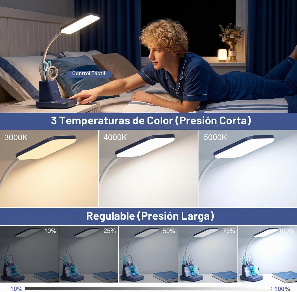 Sailstar Lámpara de escritorio LED con carga inalámbrica de 10 W y...