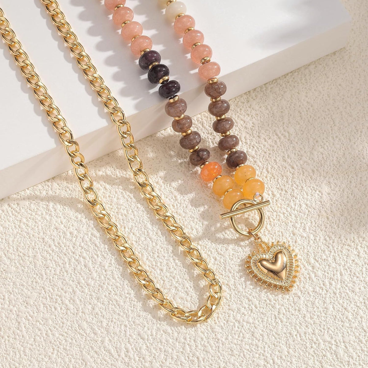 kdraco Collares con cuentas de piedras preciosas coloridas y gruesa...