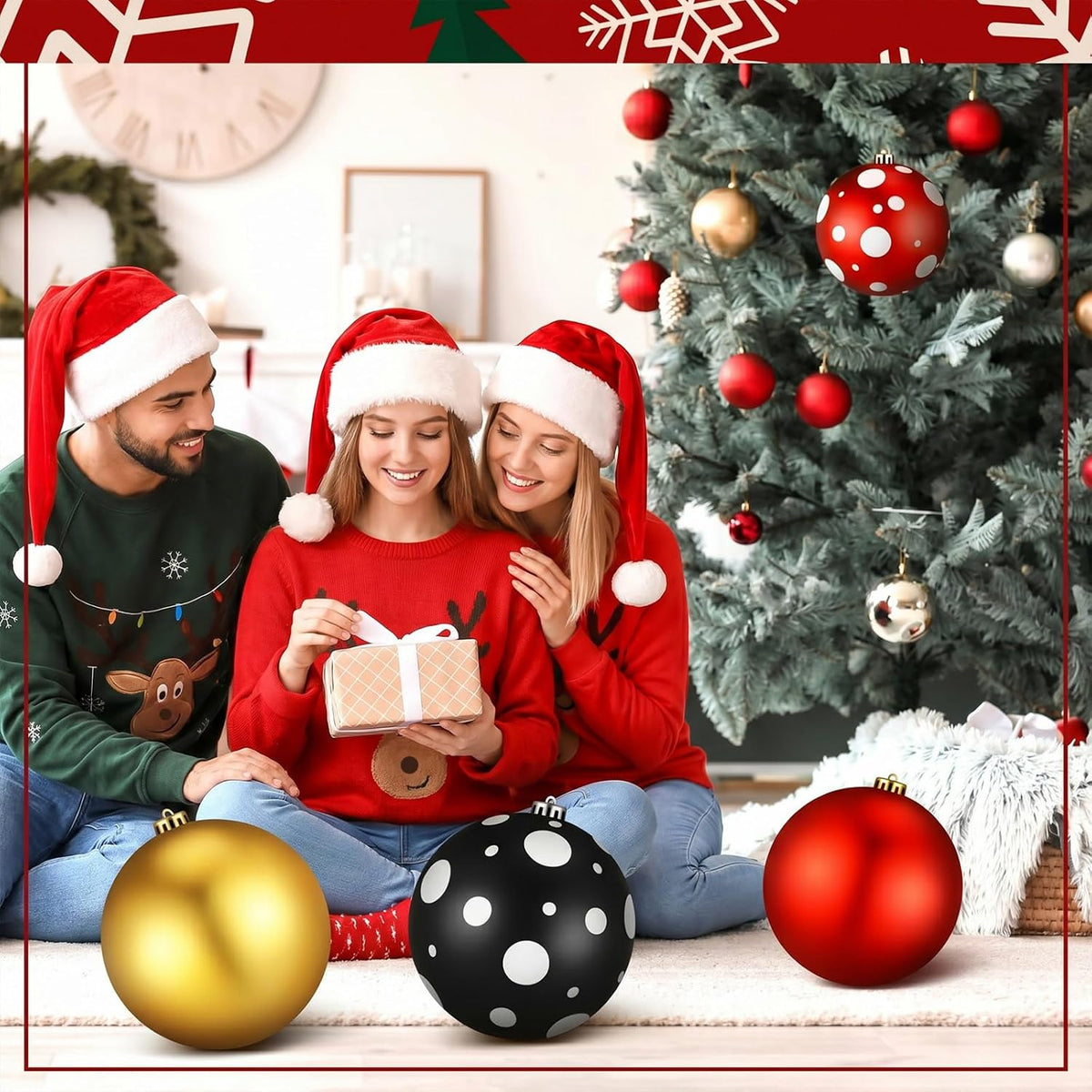 Tigeen - 4 adornos de bolas de Navidad grandes de lunares de 6 pulg...