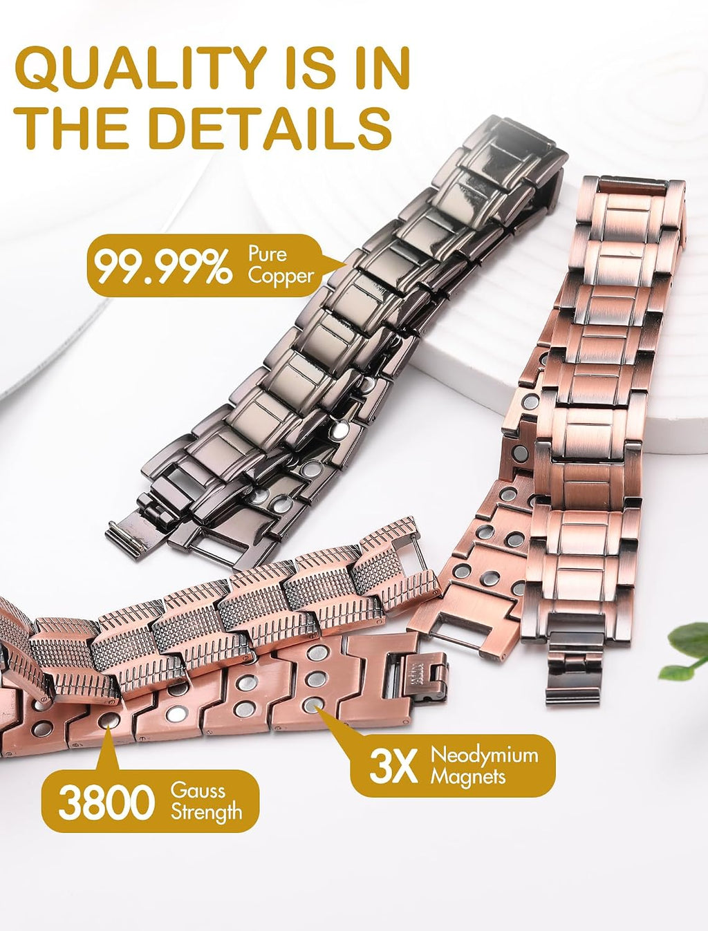Pulsera de cobre para hombre Feraco, 3 veces más fuerte, pulseras m...