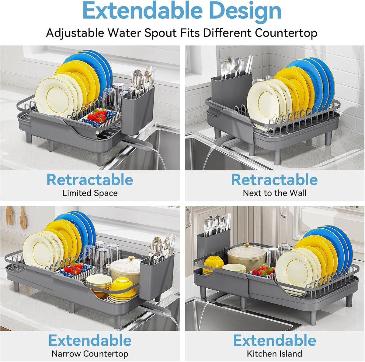 Urackify Escurridor de platos expandible para encimera de cocina pe...