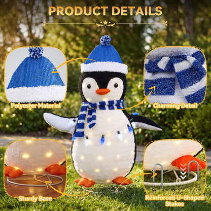 NEWBULIG 2 piezas de pingüino iluminado para exteriores, decoracion...