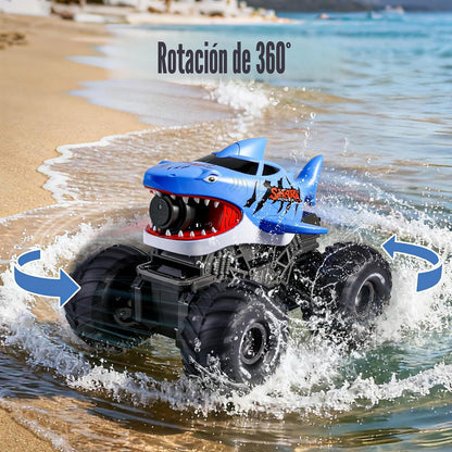 BOBXIN Anfibio Control Remoto Coche Tiburón Monster Truck Chorro Ag...