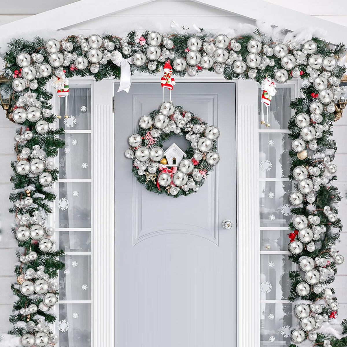 Yuxung - 2 guirnaldas de bolas de Navidad de 6 pies, color plateado...