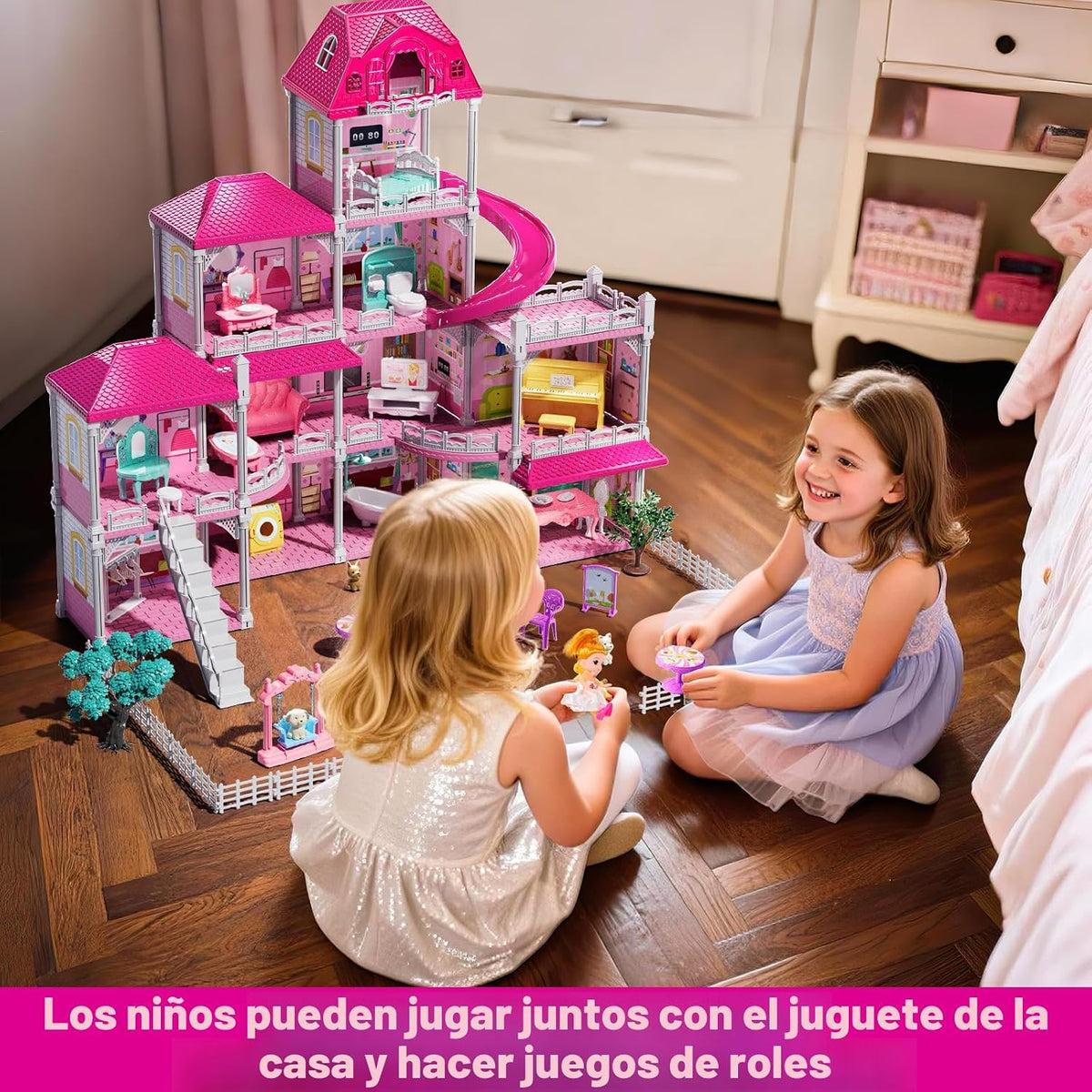 JUKUDAHU Juego de villa para niñas de 3 a 7 años, 4 plantas, 11 hab...