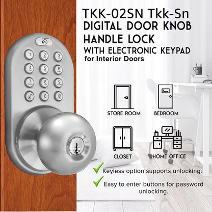 MiLocks TKK-02SN - Pomo digital de puerta con teclado, cerradura de...