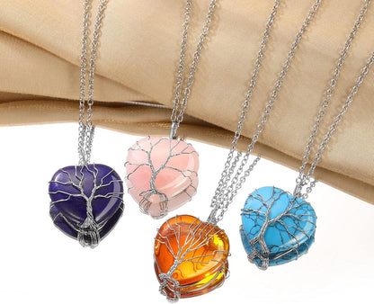 Bestyle Collar de cristal curativo envuelto en árbol de la vida, co...