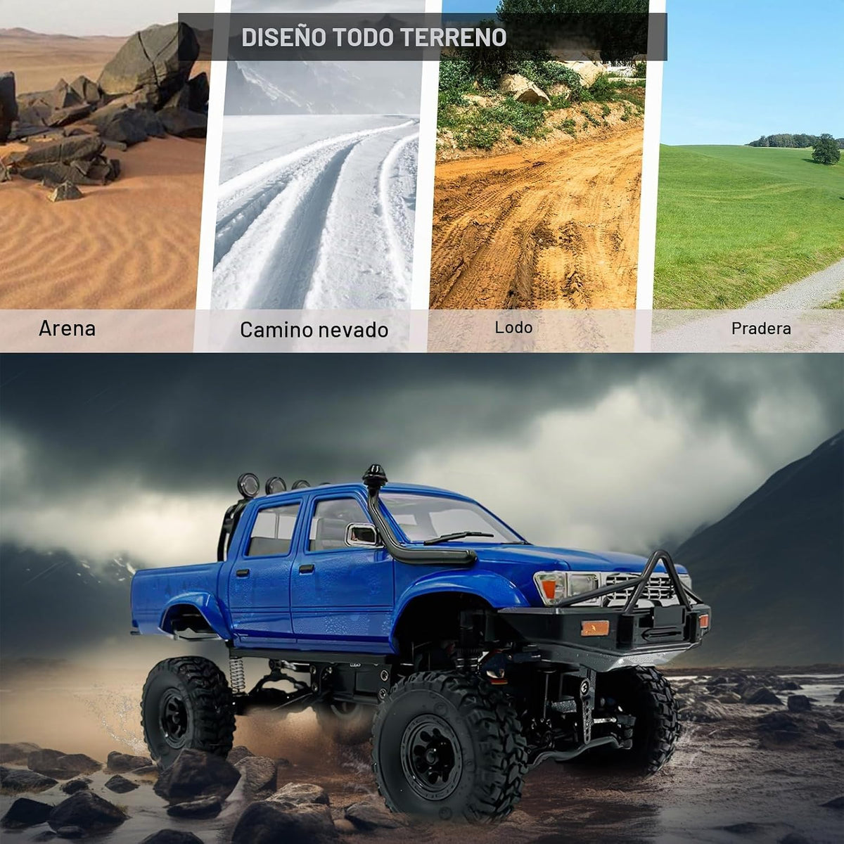 LEOSO WPL C64-1 1:16 4WD RC Rock Crawler con 3 baterías Azul | Cami...