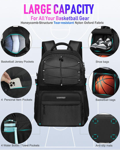 LOINTET - Mochila de baloncesto con compartimento para pelotas y za...