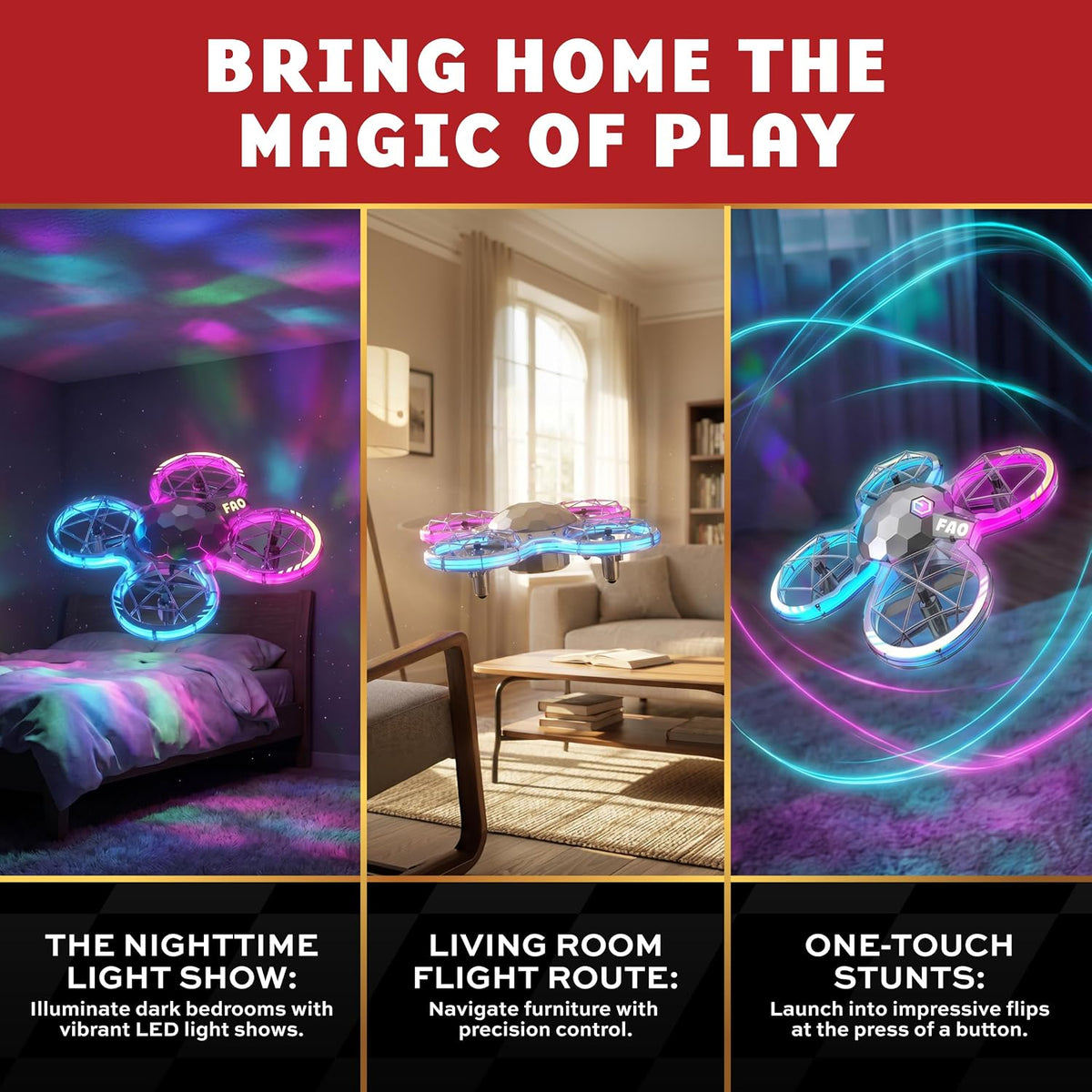 FAO Schwarz Disco Lightshow RC Drone para niños, volante de acrobac...