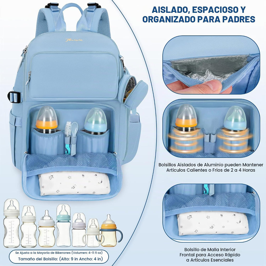 IBVIVIC Mochila para pañales con cambiador portátil, color azul cla...