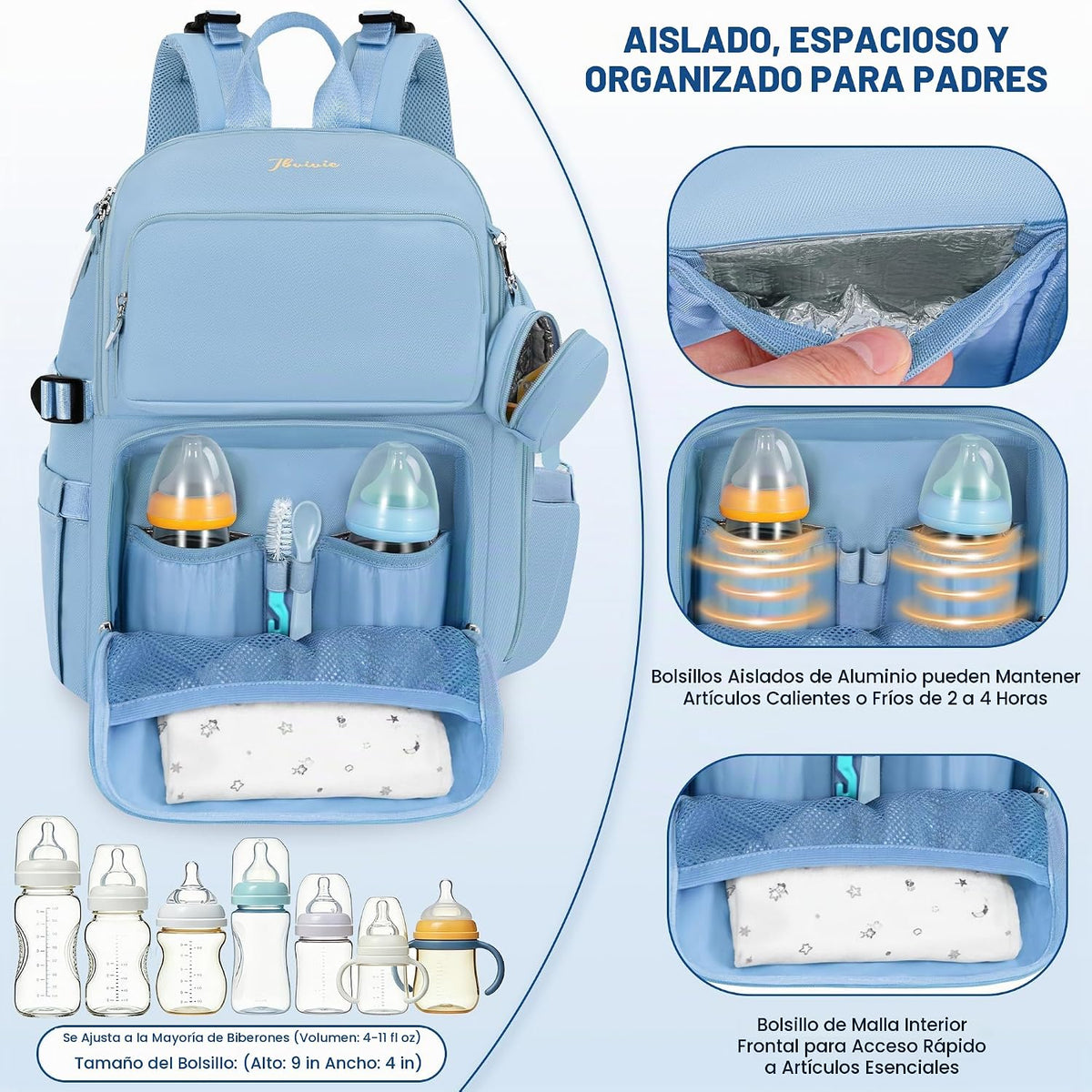 IBVIVIC Mochila para pañales con cambiador portátil, color azul cla...