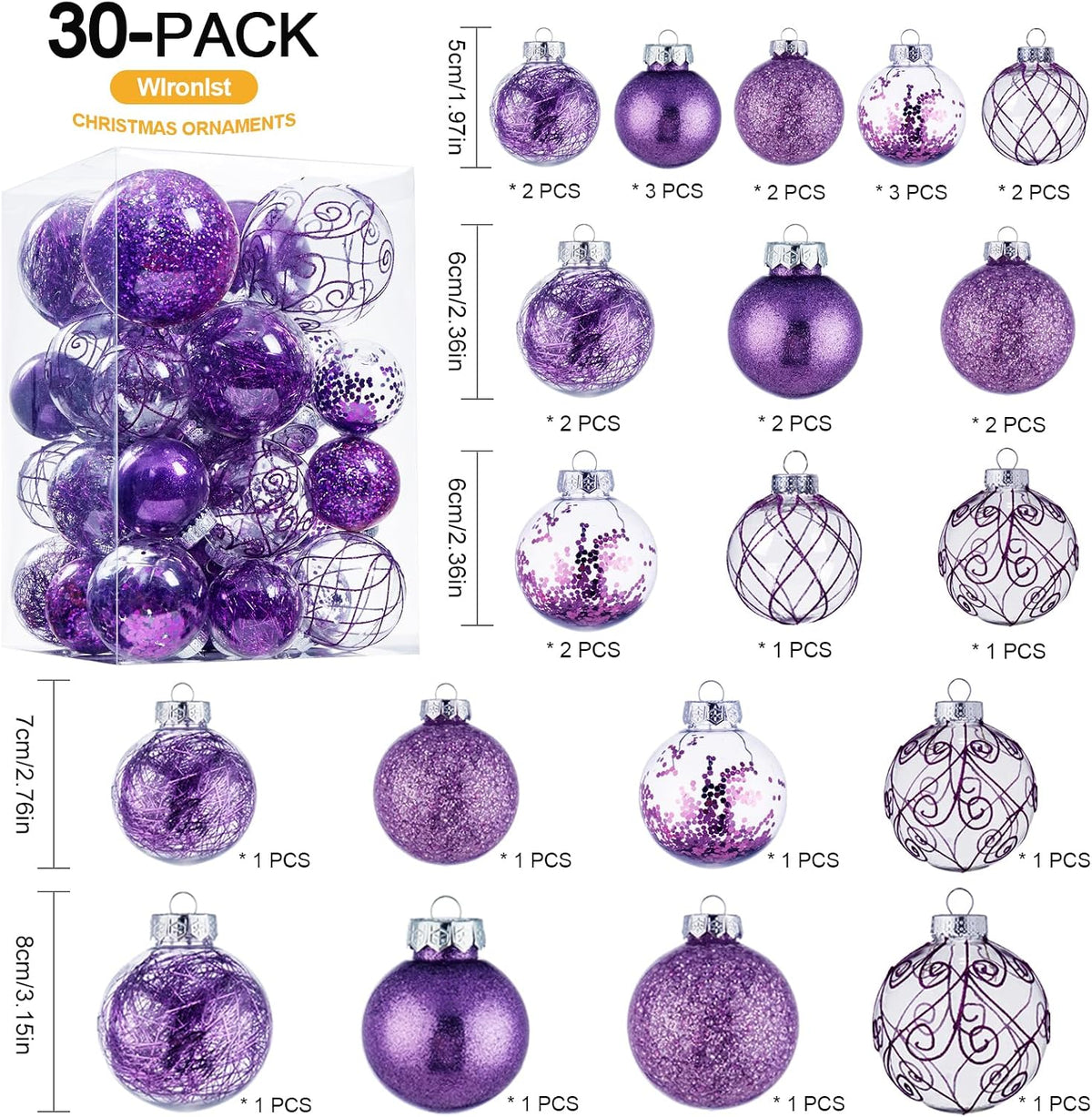 Wironlst Adornos de Bolas de Navidad Irrompibles Transparentes de P...