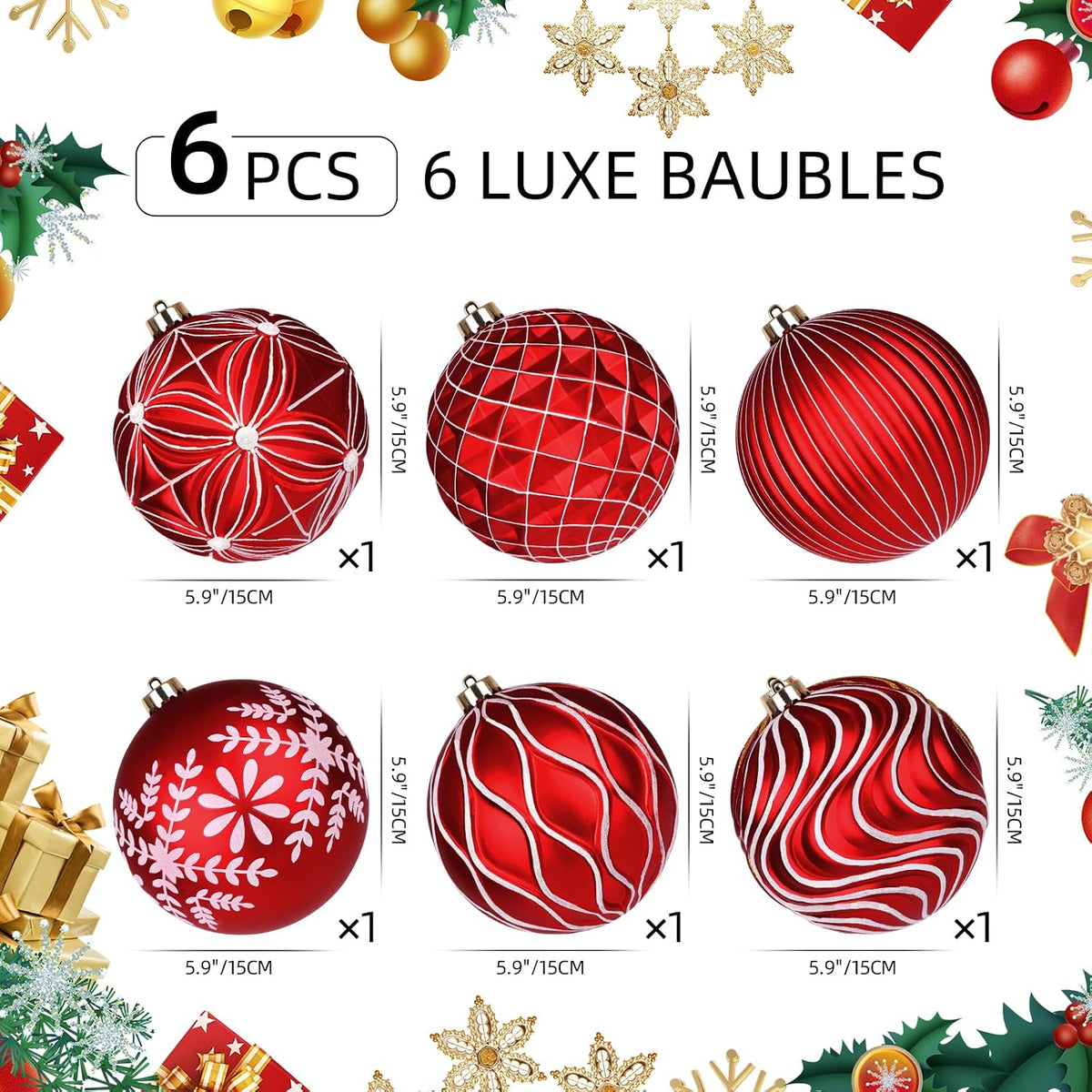 Lanpn 6 bolas de Navidad grandes de 6 pulgadas, decoraciones colgan...