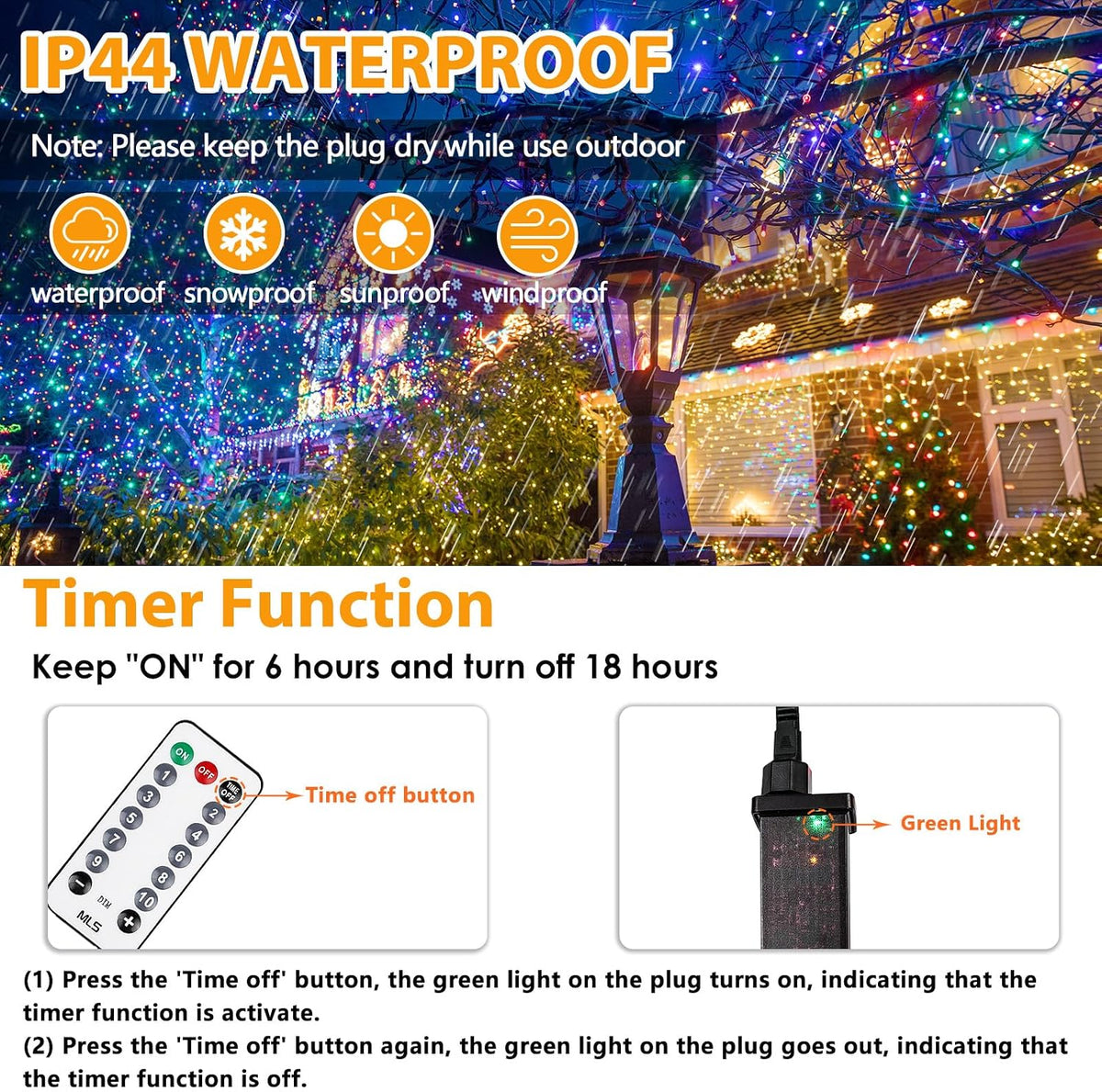 200LED 75.8 FTConnectable luz de Navidad que cambia de color con |...