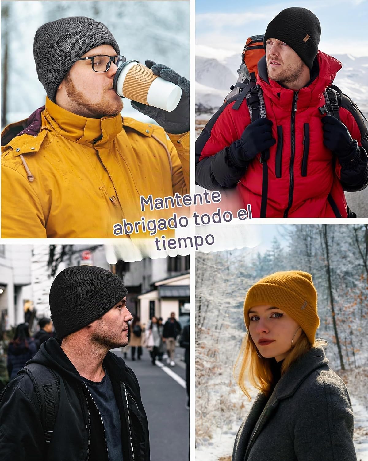 FURTALK Gorro de invierno con forro polar para hombre, doble capa,...