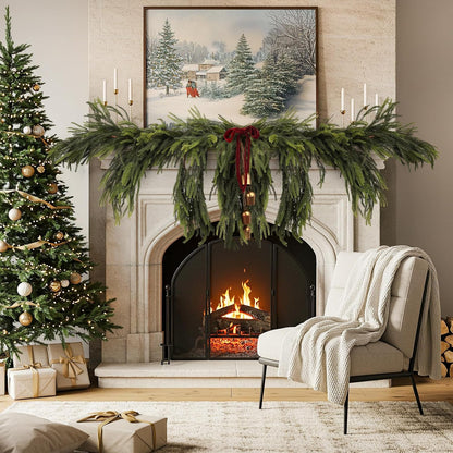 24 tallos de pino Norfolk de Navidad, ramas de tacto real, decoraci...