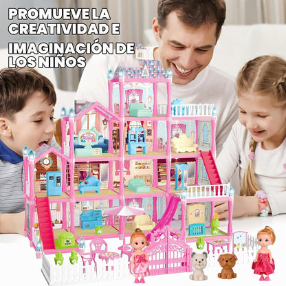Seifar Casa de Muñecas para Niñas, 4 Pisos, 13 Habitaciones, 3 Muñe...