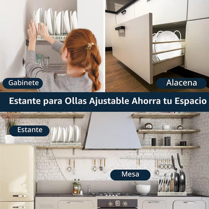 ROOHUA Estante organizador de tapas de ollas y sartenes para debajo...