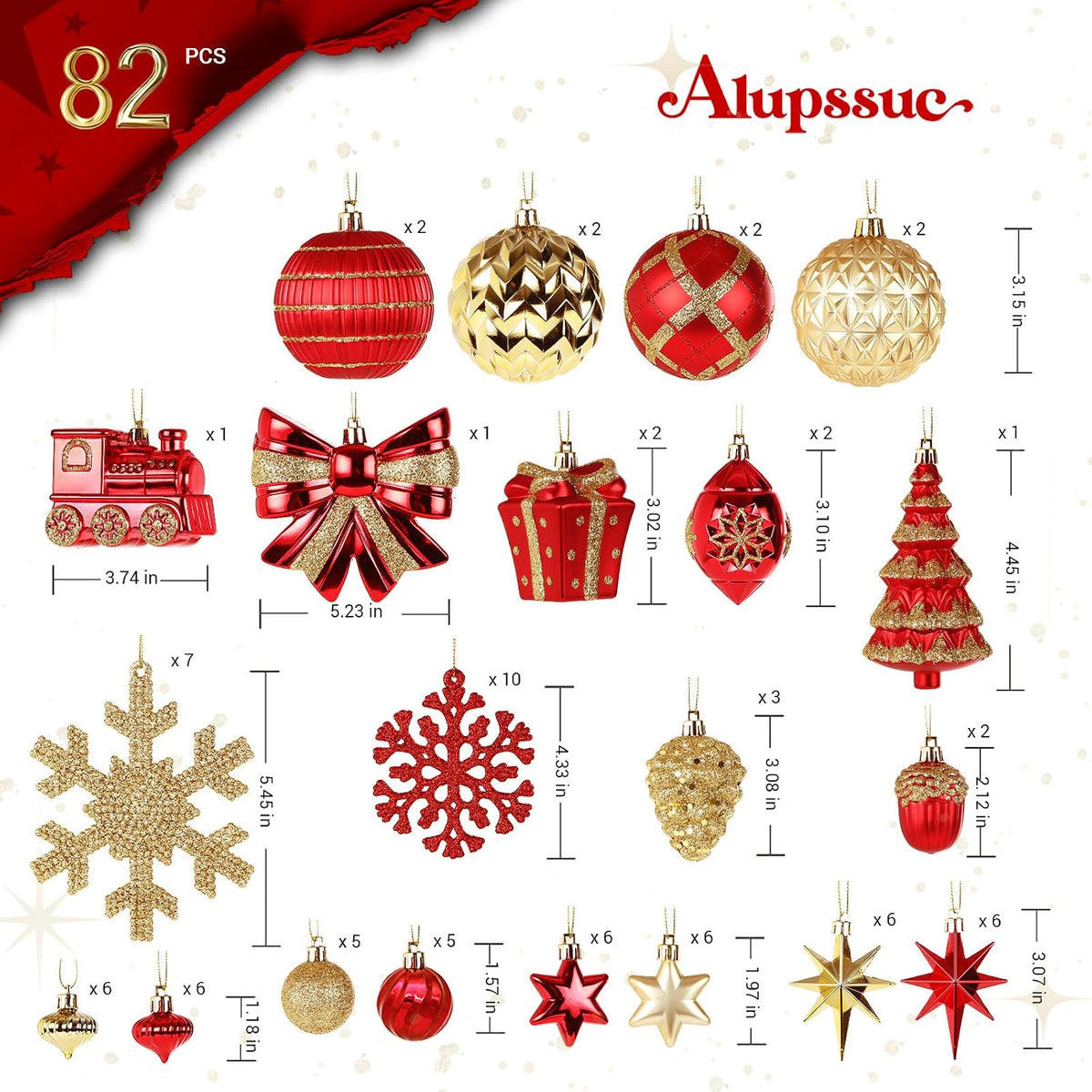 Alupssuc Juego de 82 bolas de Navidad, encantador juego de regalo c...