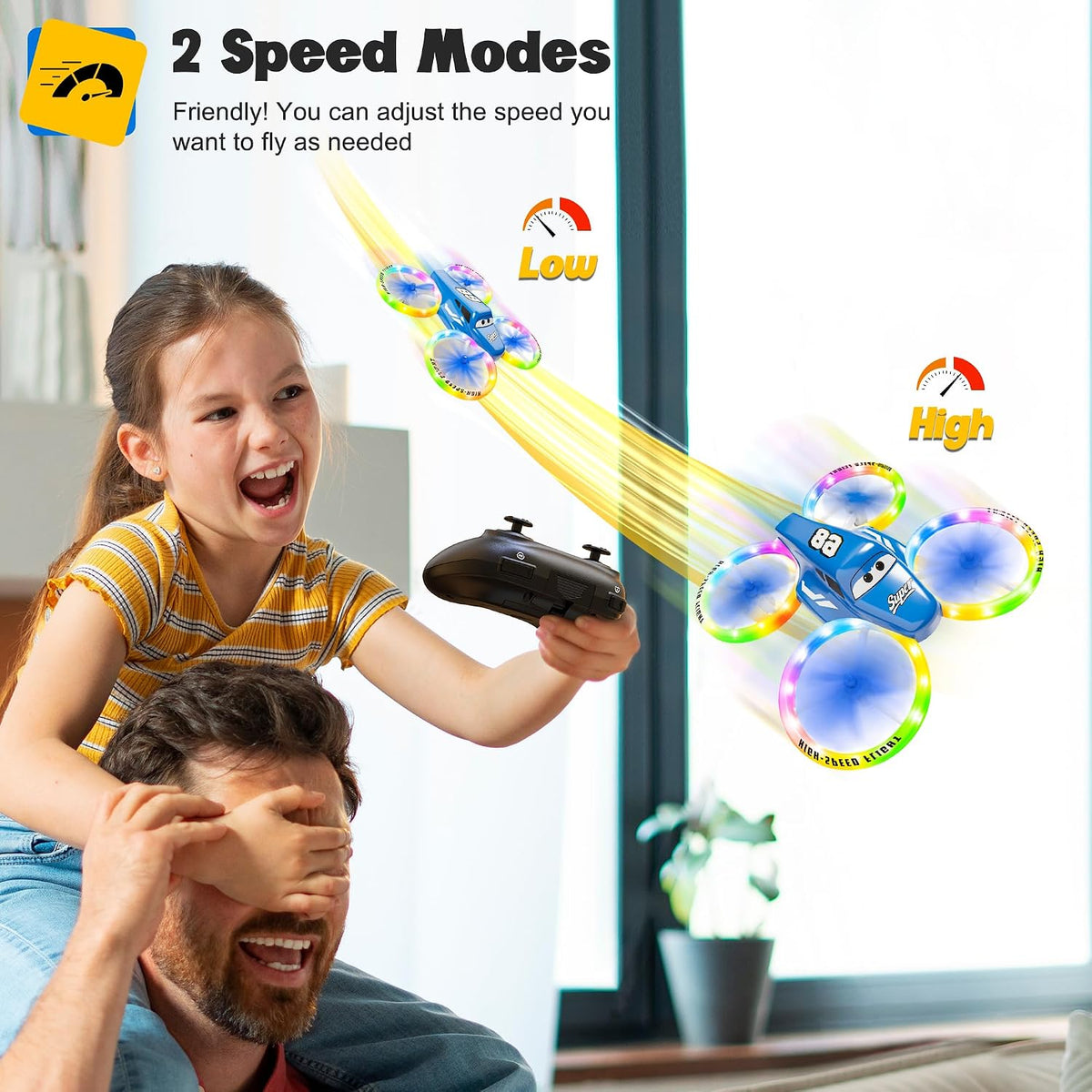 Drones para niños y principiantes con luces LED 2 baterías de arran...
