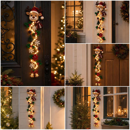 Colgante de puerta de Navidad con muñeco de nieve iluminado, cálido...