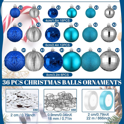 Relaxgiant - 36 bolas de Navidad para techo, mezcla azul | Tamaños...