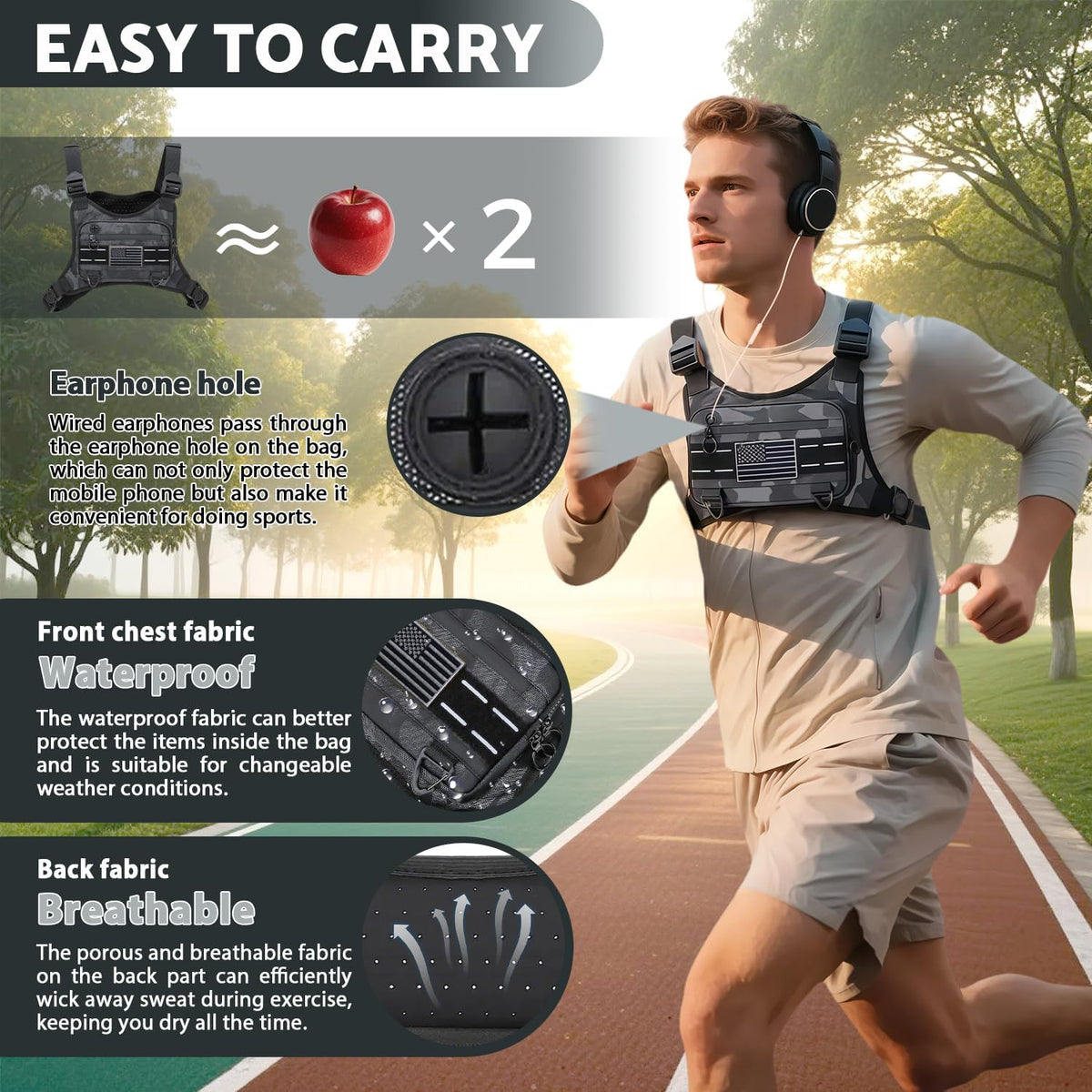 Muserise Bolsa de pecho deportiva para hombres y mujeres, resistent...
