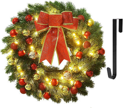 Juegoal - Corona de Navidad preiluminada de 16 pulgadas con colgado...