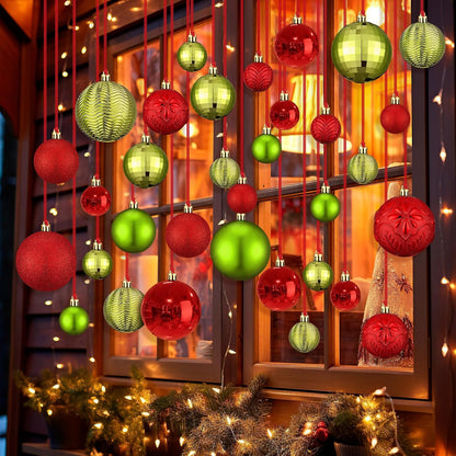 Relaxgiant - 36 bolas de Navidad para techo, rojo, verde lima | Tam...