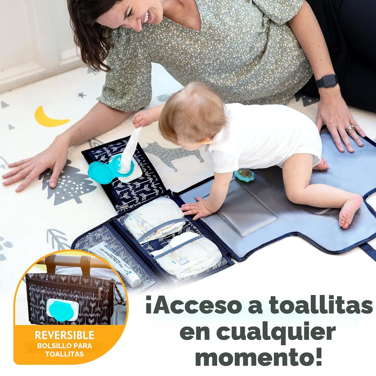 Kopi Baby Cambiador de pañales portátil, bolsillo de toallitas, fle...