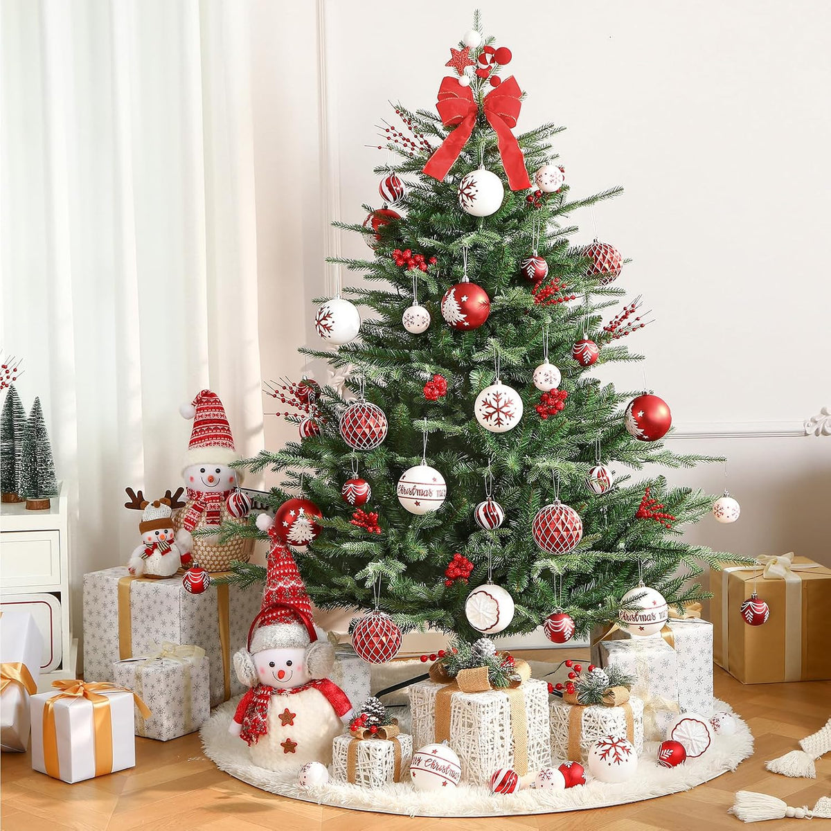 SHareconn - 9 bolas de Navidad grandes de 100mm, color rojo y blanc...