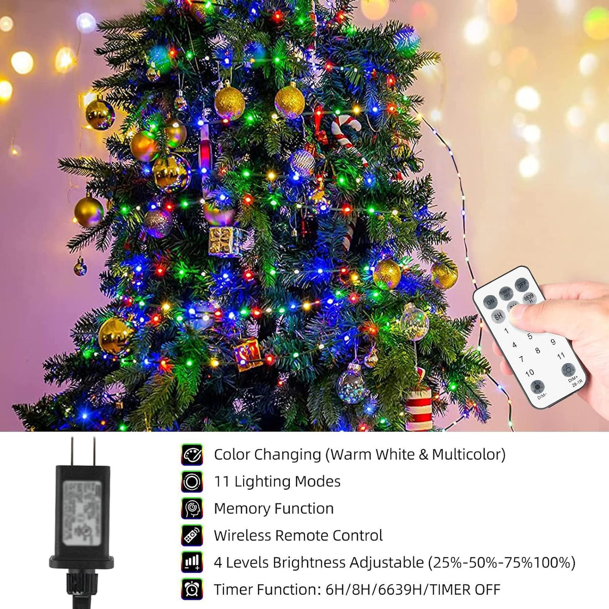 Tcamp 1000 luces LED de Navidad que cambian de color, control remot...