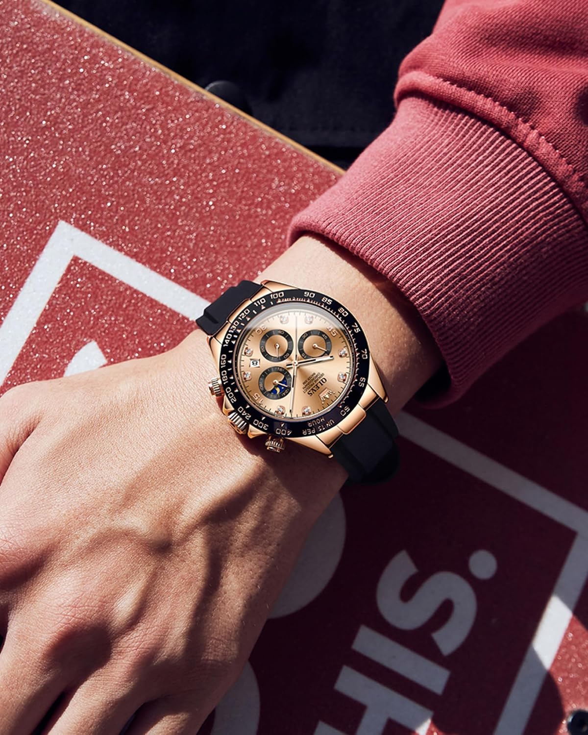 OLEVS Relojes de pulsera analógicos de cuarzo para hombre, cronógra...