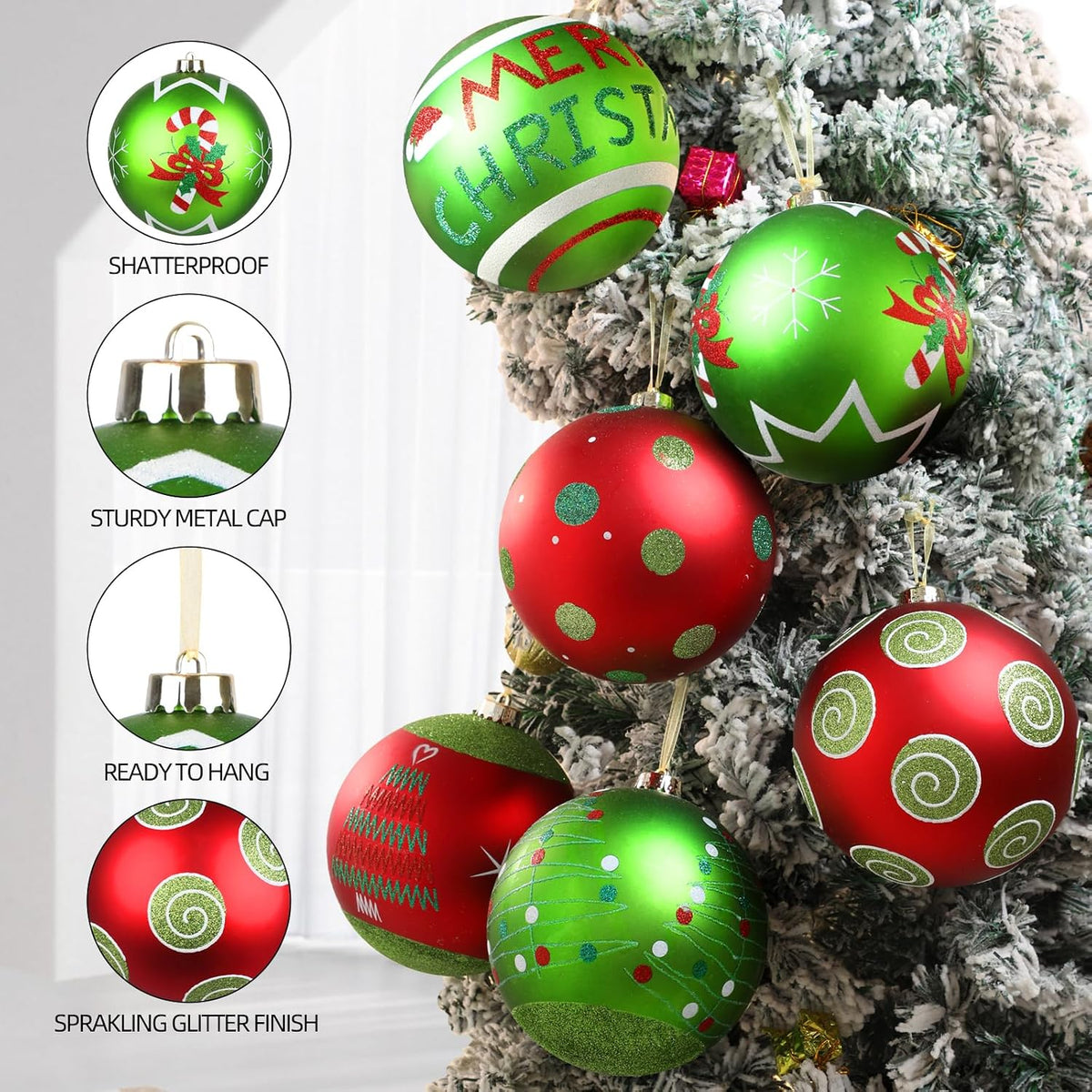 Lanpn 6 piezas de 15 cm Adornos de Navidad grandes para exterior, b...