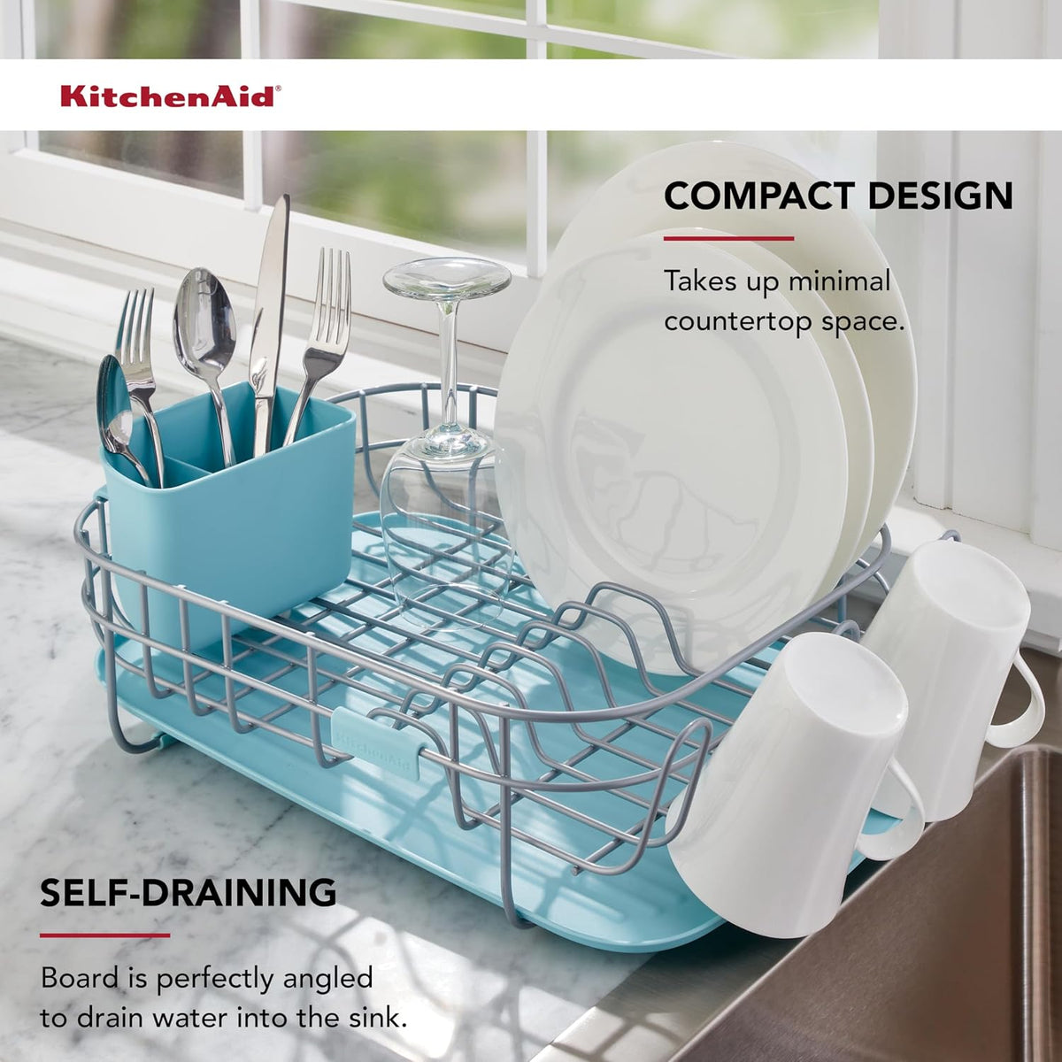 KitchenAid Escurridor compacto de bajo perfil con cajón extraíble p...