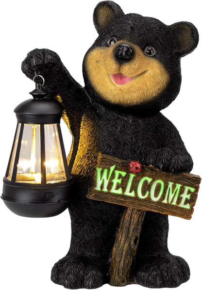Estatua de oso de jardín Juegoal con farol LED solar, letrero de bi...