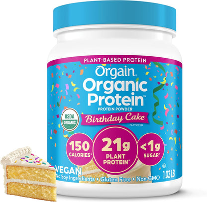 Orgain Proteína vegana orgánica en polvo, pastel de cumpleaños, 0.7...