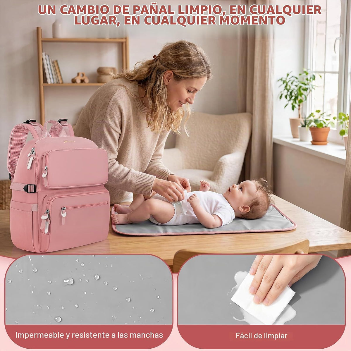IBVIVIC Bolsa de pañales Mochila para pañales de gran capacidad, Ro...