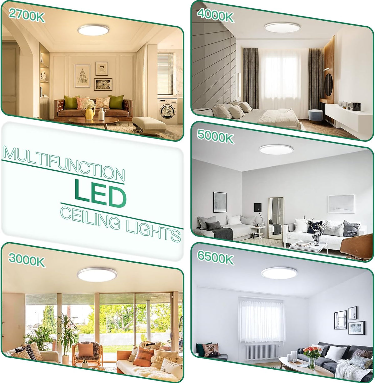 Brightever Lámpara de techo LED de montaje empotrado de 12 pulgadas...