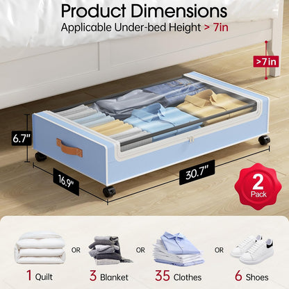 Yecaye Almacenamiento debajo de la cama con ruedas, paquete de 2 co...