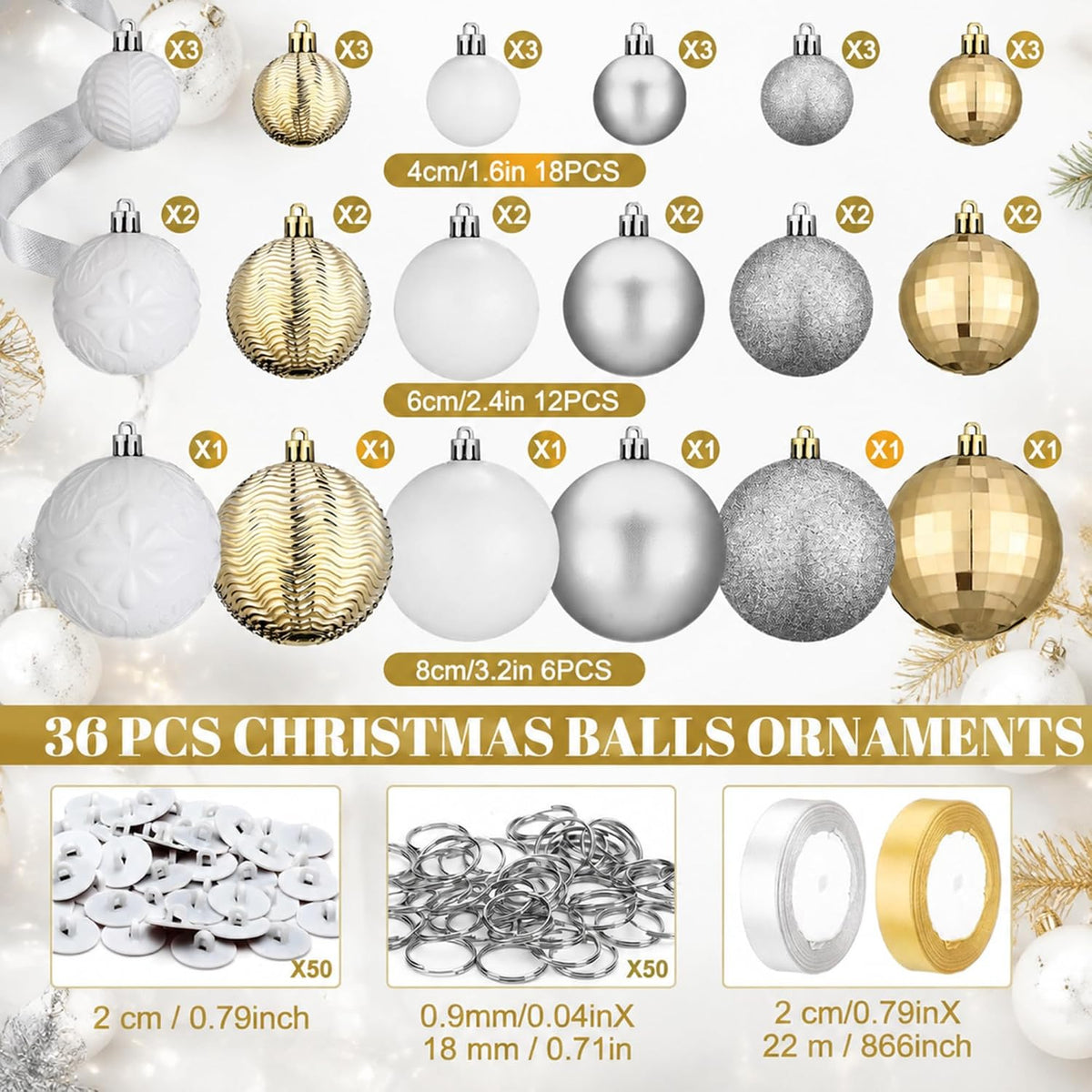 Relaxgiant - 36 bolas de Navidad para techo, mezcla de champán | Ta...
