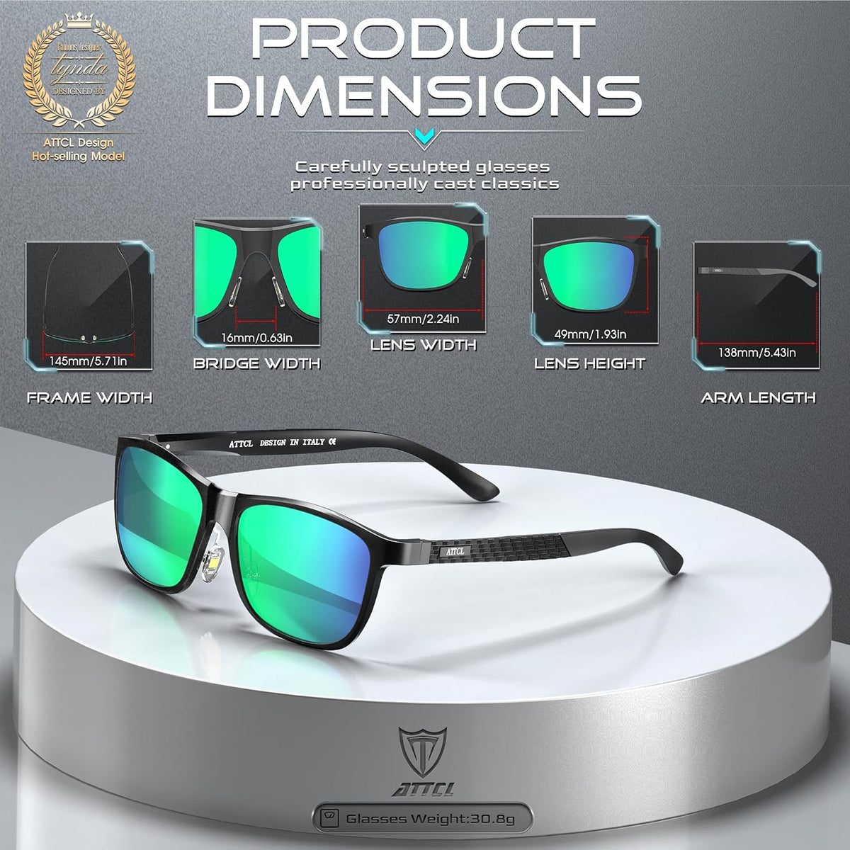 ATTCL Gafas de sol polarizadas para hombre Al-Mg Metal ultraligeras...