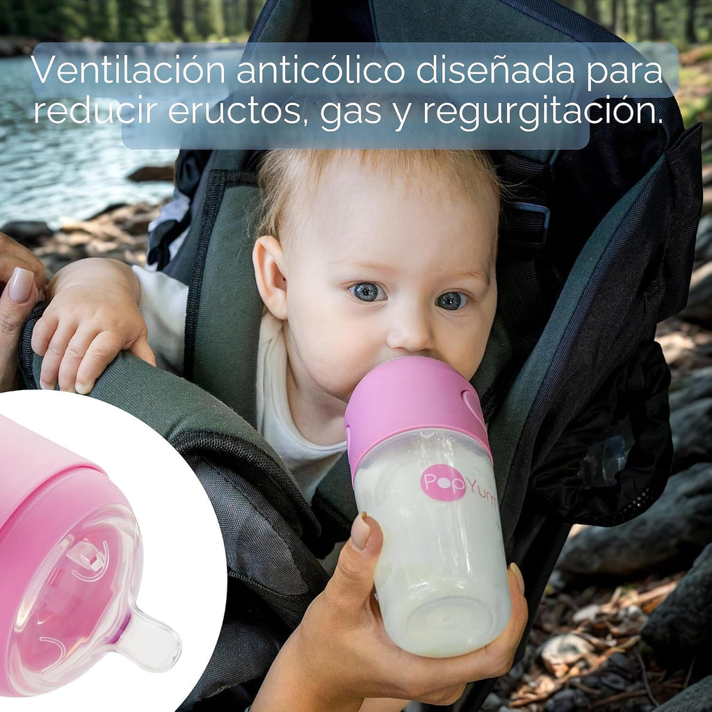PopYum biberones anticólicos rosas de 9 oz para hacer fórmula, paqu...